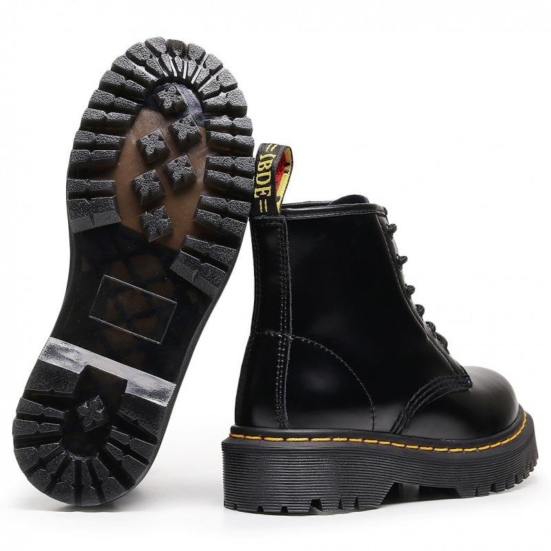 Locomotive Boots Women's 6-hole Open-edged Beads Medium Thick-soled Couple Short Boots Men's and Women's Boots Hard Leather Round