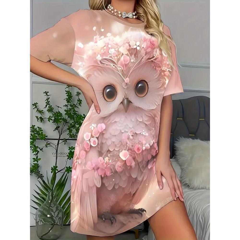 Fun Animal Patterns Women Mini Dresses Summer Short Sleeve Printed Plus Size Casual Comfortable Soft Dress