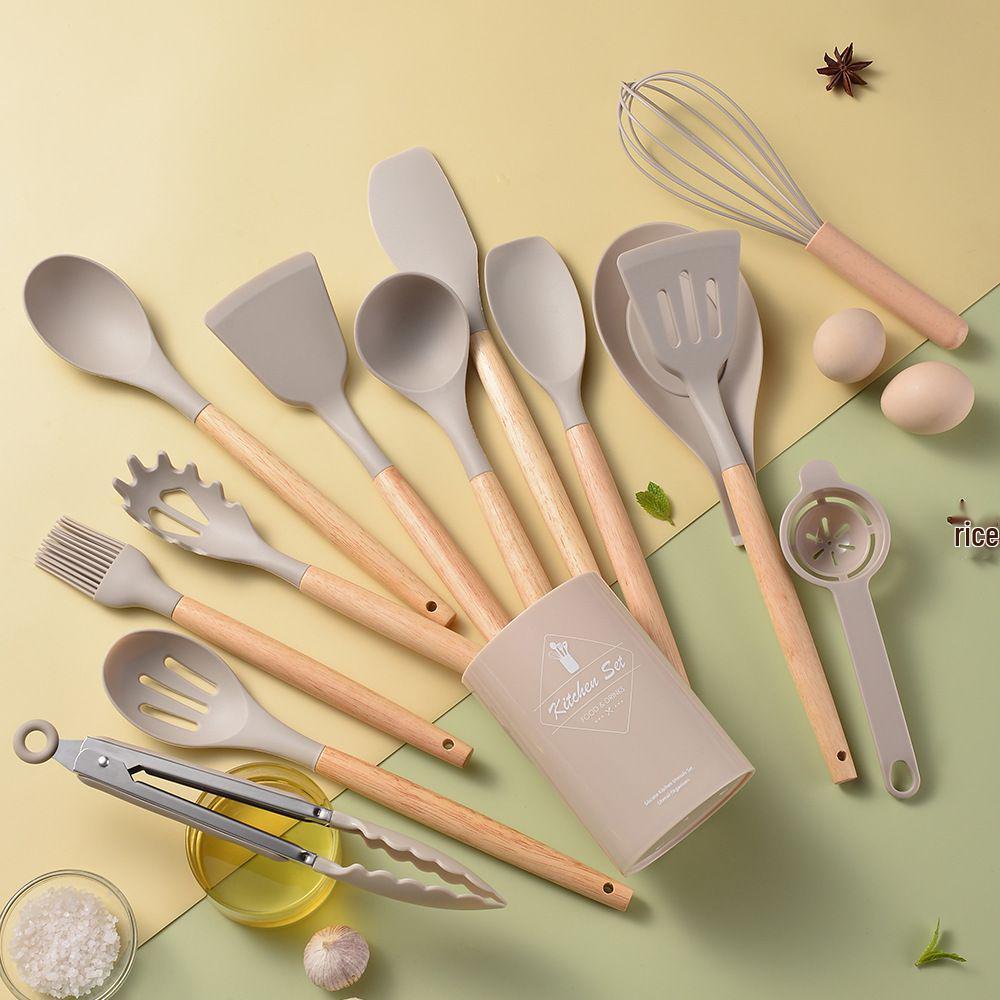 Non-Stick Silicone Spatula and Spoon Set with Wooden Handle - High Temperature Resistant Kitchen Tools