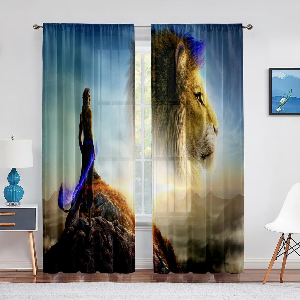 Lion Majestic Wildlife King Chiffon Sheer Curtains for Living Room Bedroom Home Decoration Window Voiles Tulle Curtain Drapes