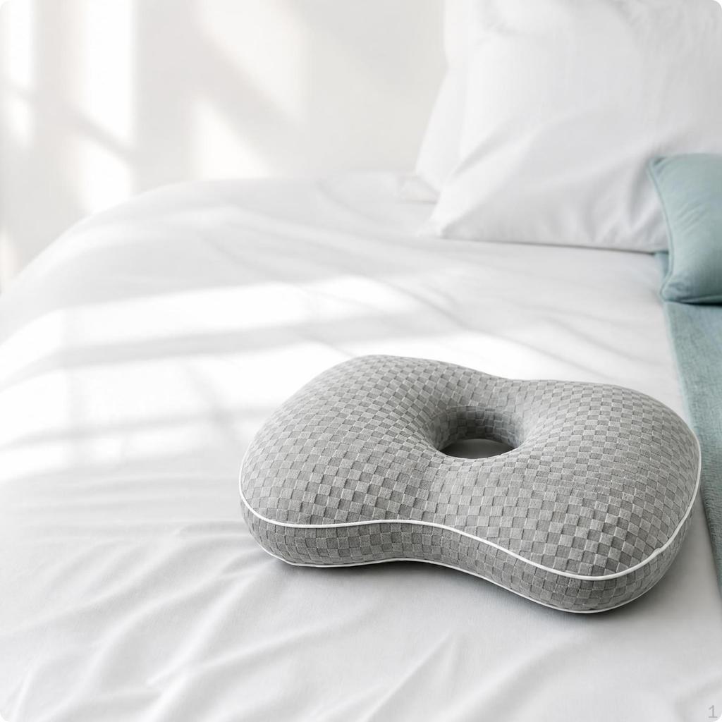 Ear Hole Pillow Vacuum Compressible Side Sleeping with Checkerboard Textured Aid