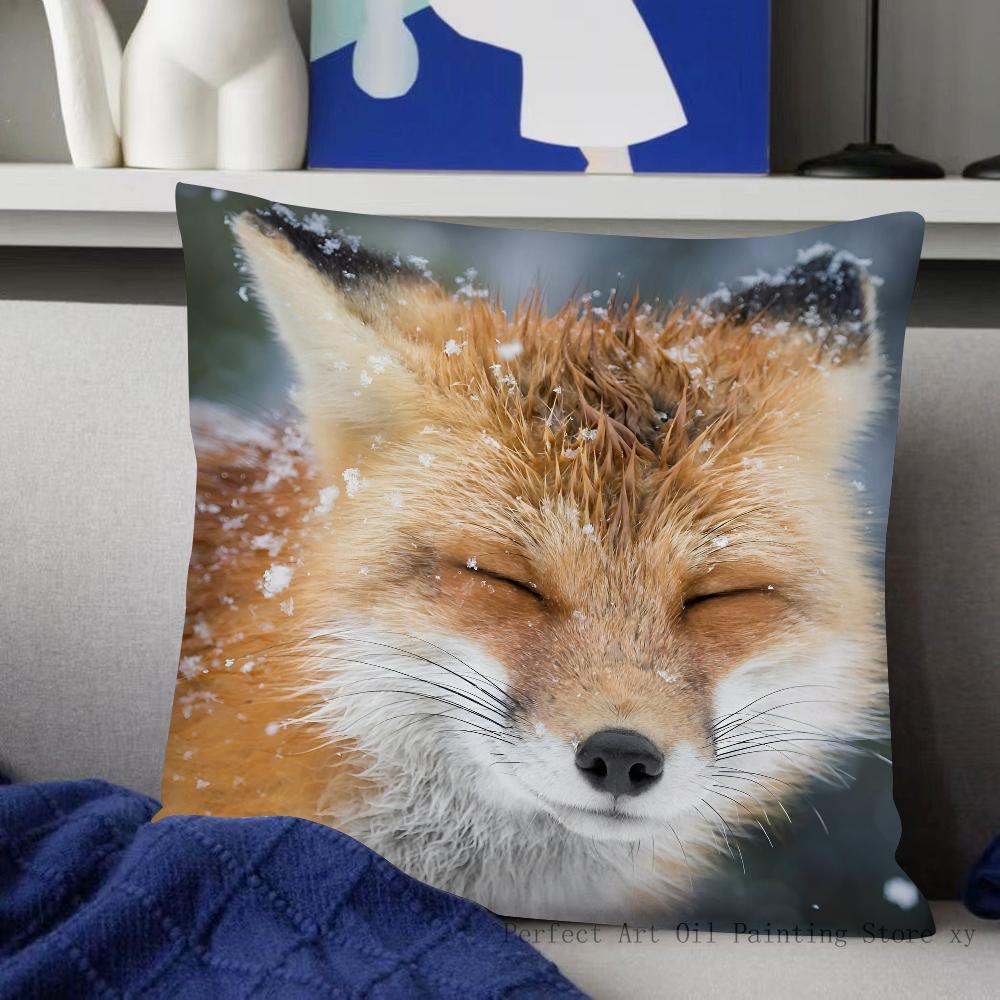 Cute Wild Fox Pillow Case Fashion Square Pillowcase Bedroom Sofa Room Ins Decoration Leisure Cushion Cover 40x40