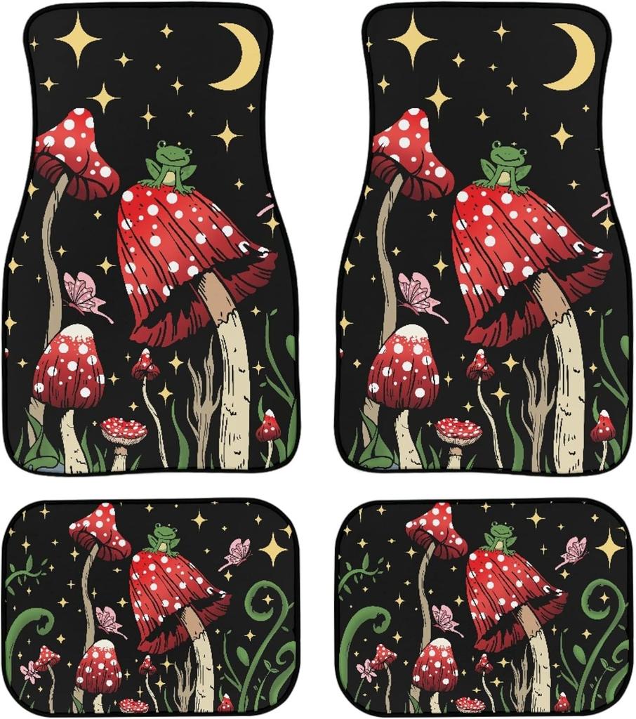 Universal Fit Auto Carpet Floor Mats Set of 4 for Women Girls Decorative Boho Floral Print Car Floor Mats Front & Rear Liners Set