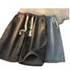 2024 Men's Chic Hong Kong Style Distressed Wide-Leg Denim Shorts with Elastic Waist