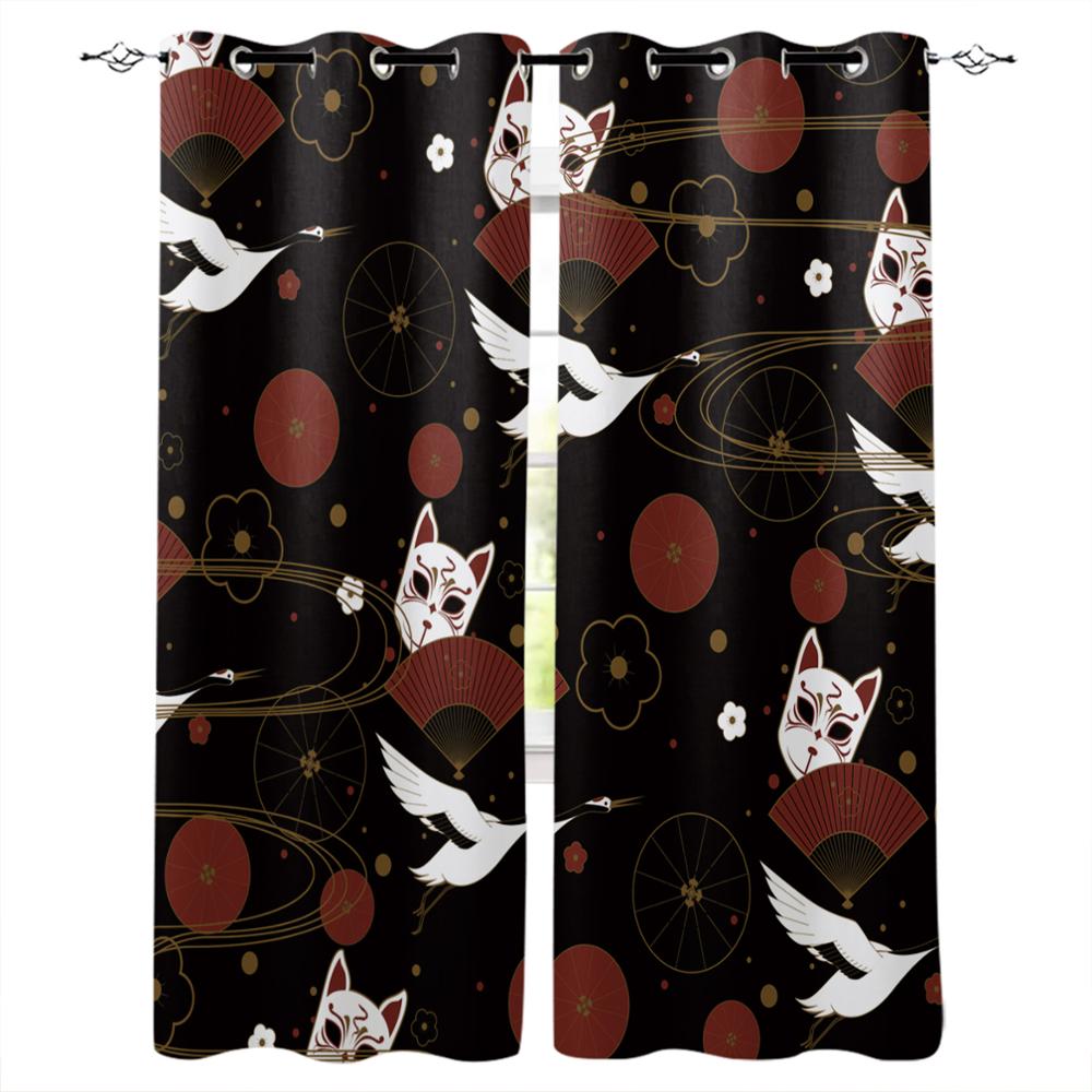 Illustration Cherry Blossom Fox Window Curtains Bedroom Kitchen Drapes Panel Curtains for Living Room Christmas Home Decor