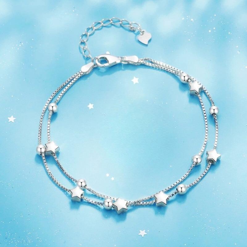 Luxury 925 Sterling Silver Leaf Bracelets For Women Girls Vintage Korean Double Layer Beaded Bracelet Party Fine Jewelry Gifts