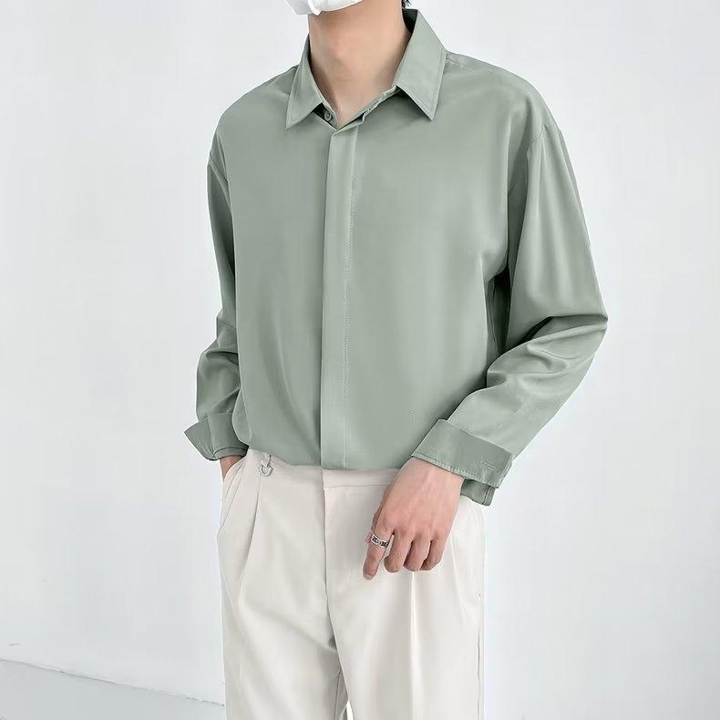 Spring New Men'S Long Sleeved Shirt, High-End, Fashionable, Versatile, Solid Color Shirt, Men'S Light Mature Style, Inch Shirt, Men