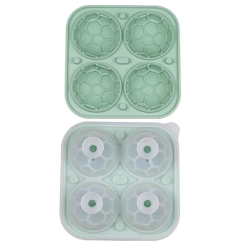 

4 ячейки Силиконовая форма для льда Футбольная форма для кубиков льда с крышкой Форма для льда для виски Коктейлей Кухонный барный инструмент Аксессуар