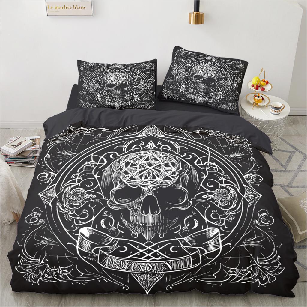 Skull Bedding Set Twin 140x200cm - Vintage Baroque Halloween Duvet Cover 2/3PCS, Luxury Skeleton Comforter cover,Gothic Bed Set