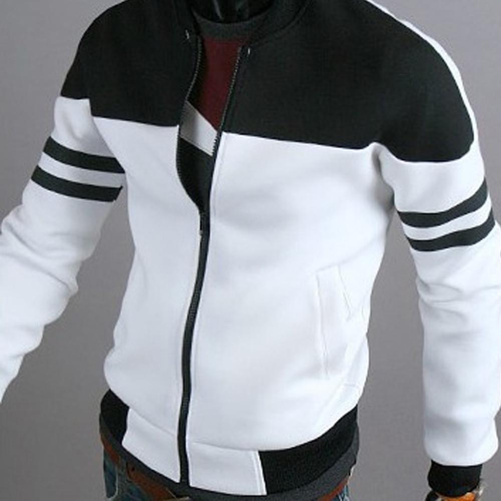 Fashion Men's Autumn Winter Zipper Sportswear Patchwork Jacket Long Sleeve Coat