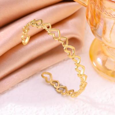 Herz zu Herz Titanstahl Hohlherz Armband - Verstellbar, Schlicht, Trendiges Damen Armreif