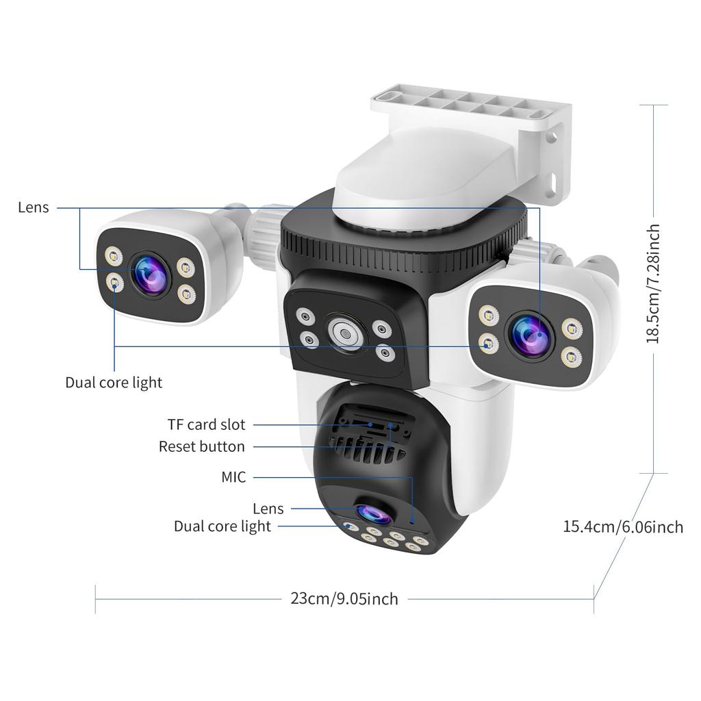 Three-Lens Security Camera Outdoor, 360° View Outside Camera, 2.4Ghz WiFi, Human Detection, Color Night Vision, Pan & Tilt, 10x Zoom,Two-Way Audio