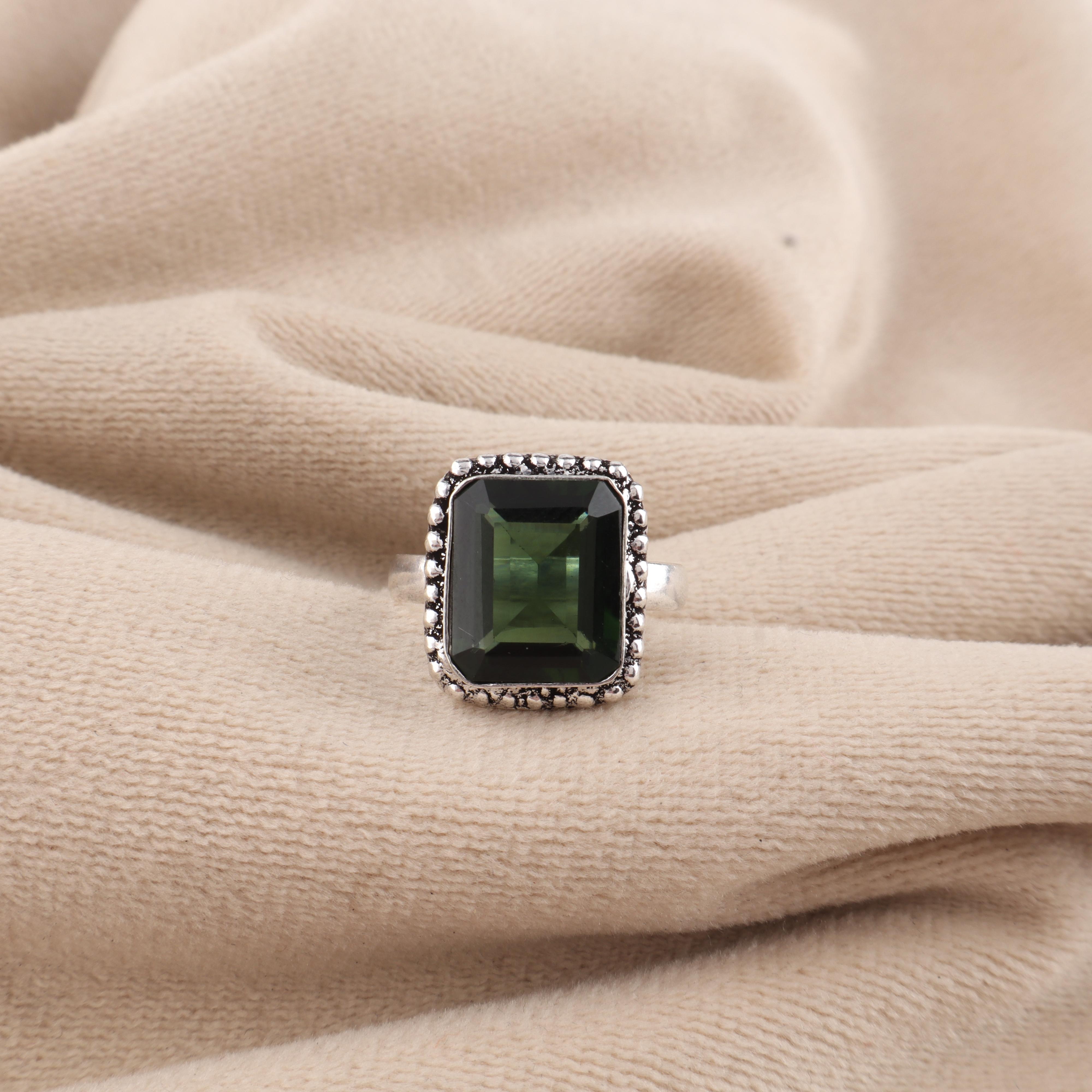 

Драгоценный камень Зеленый Турмалин Ювелирные изделия из стерлингового серебра 925 пробы Ручной работы Дизайнерское обручальное кольцо для косы RR-77-9 11