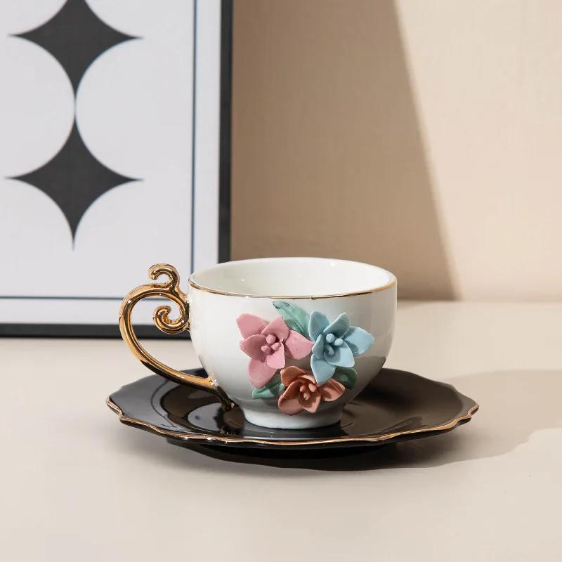 Creative Handmade Flower Mug Ceramic Coffee Cup and Dish Set Afternoon Tea Milk Cup Beverage Cup Tea Cups Beverage Container