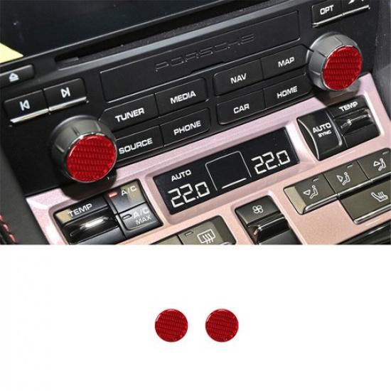 Red Carbon Fiber Radio Console Knob Cover Trim For Porsche 718 Boxster Cayman