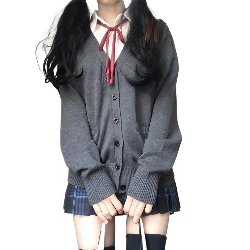 Japanese JK School-Style V-Neck Cardigan - Autumn/Winter Loose Knit Sweater for Women