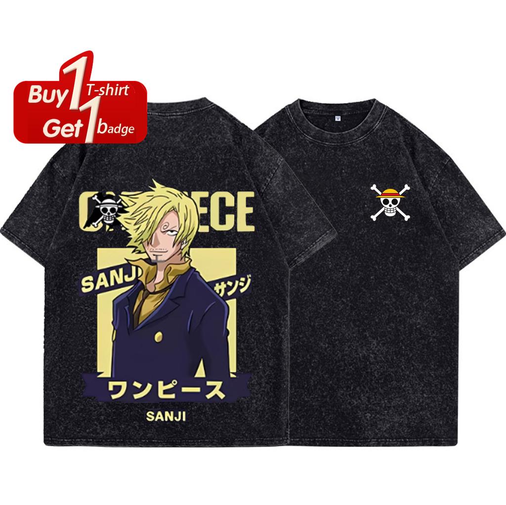 Summer 2025 Short Sleeve Tee Anime One Piece Luffy Nami Graphic T Shirt Man  Clothes Vintage Washed Women Oversized Gym Tops