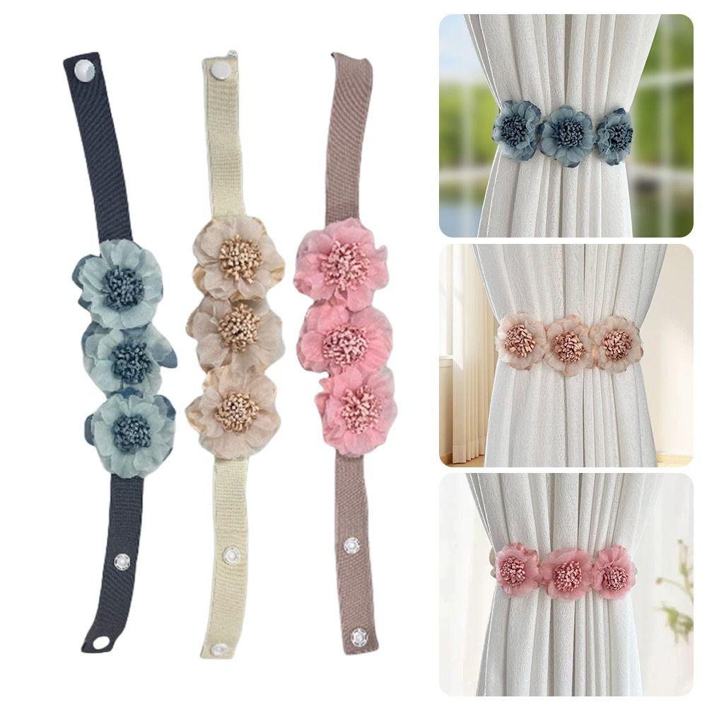 Elastic Band Curtain Tieback Flower Shape Adjustable Window Curtain Buckles No Punching Curtain Rope Holders Home Decor