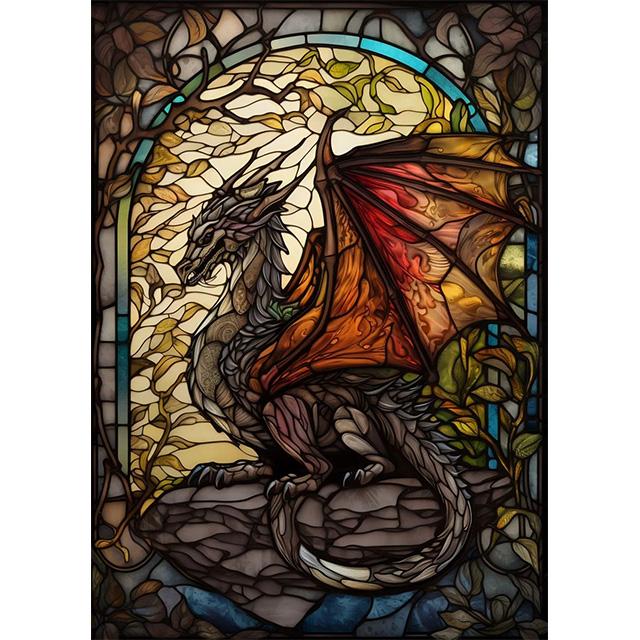 Stained Glass Animal Dragon Bird Shark Prints Poster Canvas Painting Modern Wall Art Pictures For Living Room Bedroom Home Decor