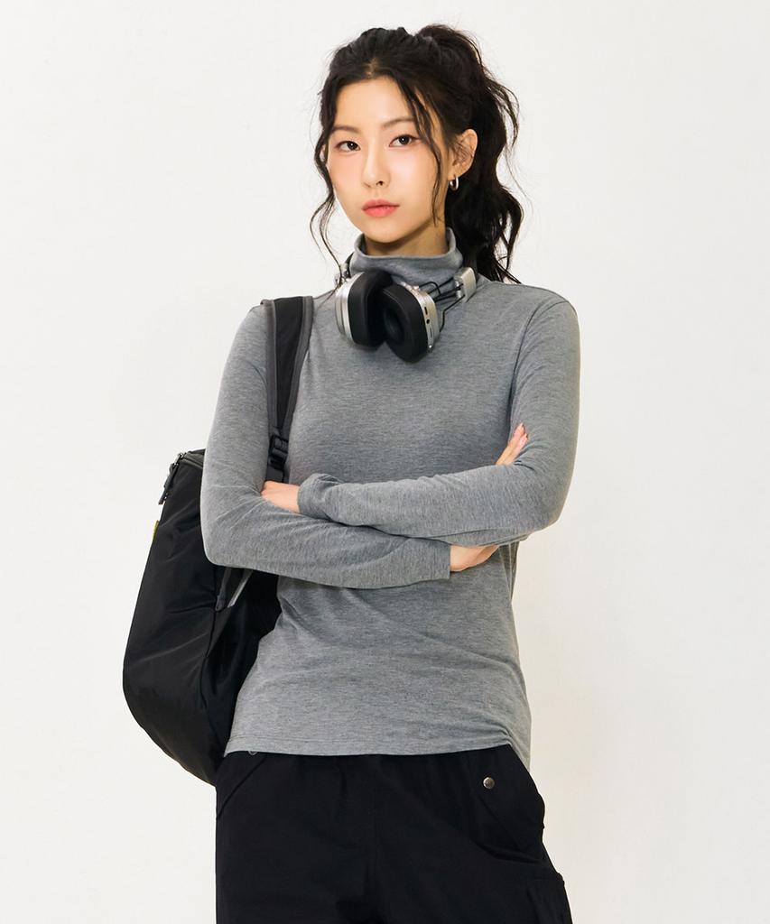 CHASECULT Women'S Basic Turtleneck T-Shirt - Grey