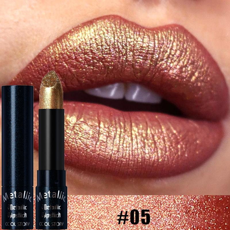 Diamond Pink Lipstick Metallic Glitter Lipstick Waterproof Shiny Pearlescent Dark Blue Red Matte Lip Gloss Halloween Lips Makeup