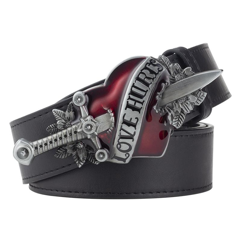 Cool Fashion Leather Belt Red Heart Arrow Love Hurts Design Punk Rock Waistband Women Men Decorative belts Jeans Hip Hop Girdle