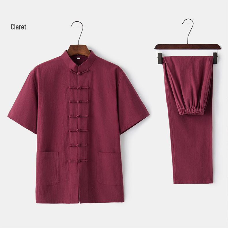 Men's Summer Cotton Linen Tai Chi Suit – Short Sleeve Tang Suit Set