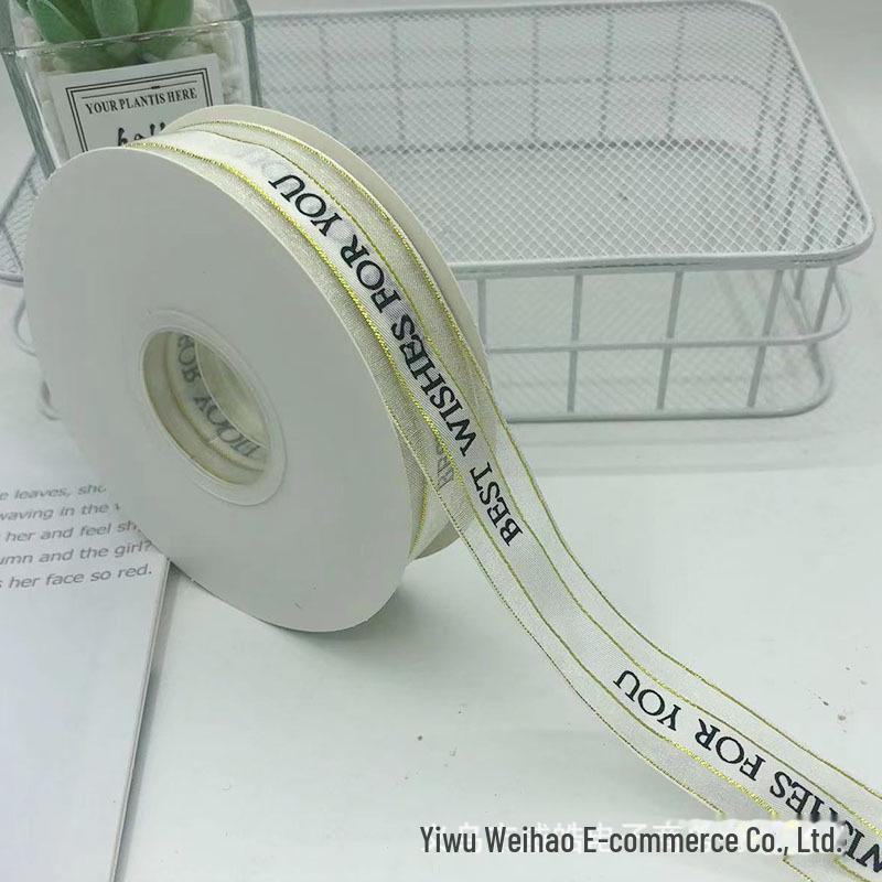 2,5 cm Transparentes Schneegarnband mit englischem und koreanischem Design für Kuchen-, Geschenkboxschleifen