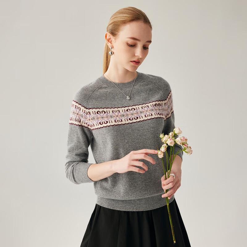 Zhaojun Women's Fair Isle Cashmere Round Neck Sweater