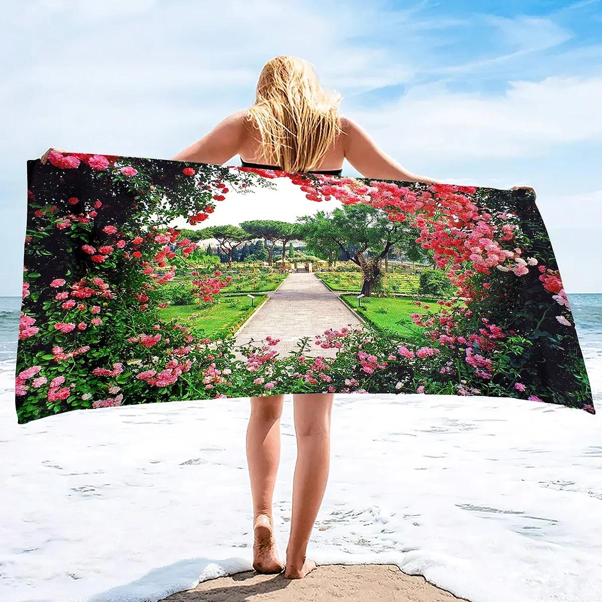 

Garden Flower Quick Dry Large Beach Towel, Super Absorbent and Sand Free Pool Towel, Microfiber Portable Sports/Camping Towel W40*H60(CM)
