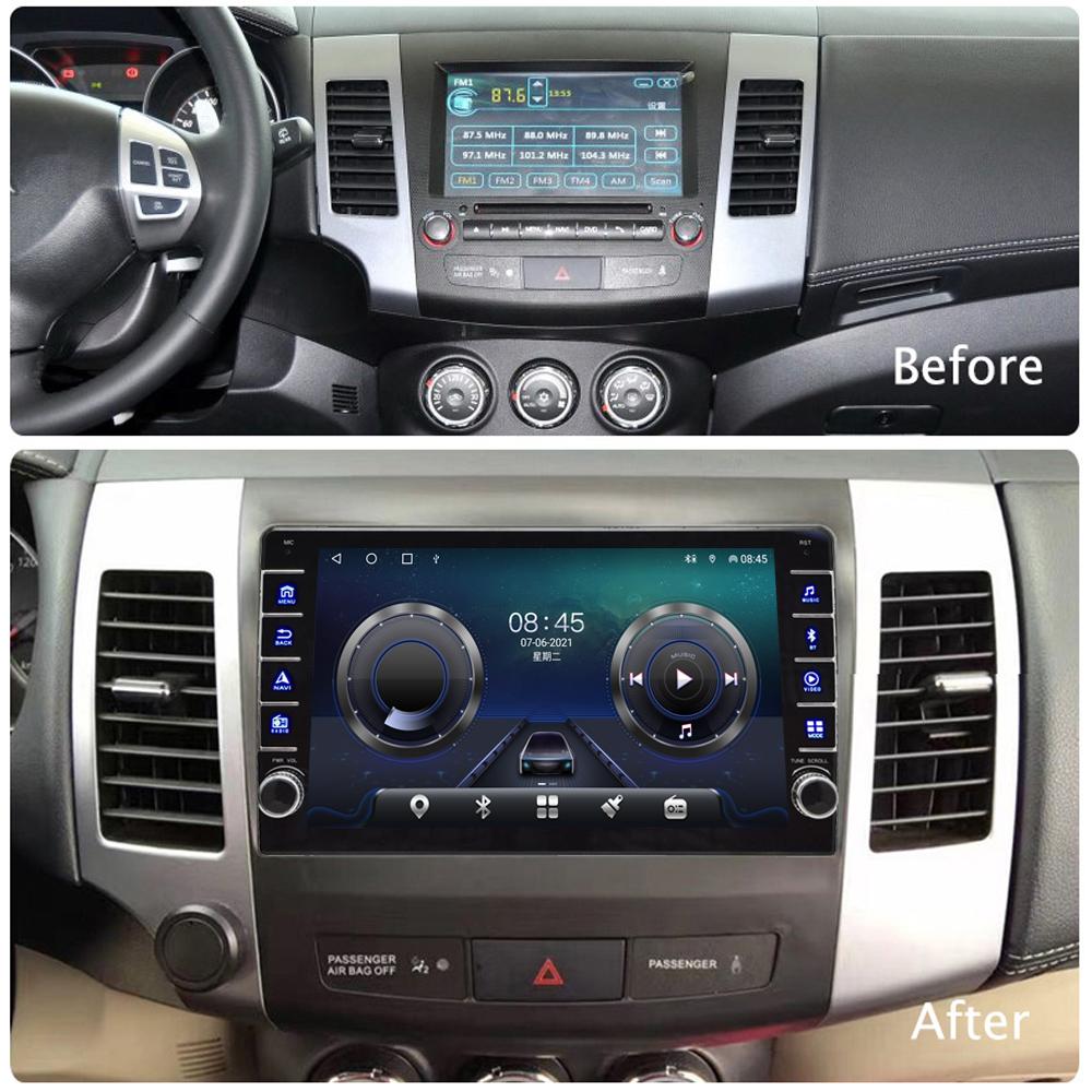 Android autorádio Multimediální video přehrávač pro Mitsubishi Outlander 2005-2011 s knoflíkem Carplay WiFi BT 2 Din 2+32GB