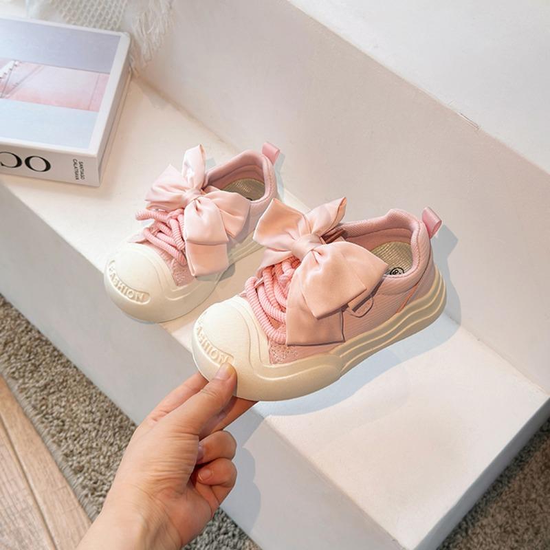 Children Casual Shoes with Bow-knot Simple Girls Unique Canvas Shoes Kids Sweet Sport Shoes Non-slip Round-toe 2024 Autumn New