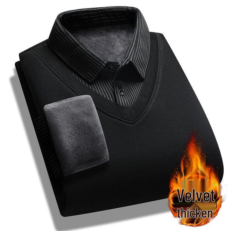 Pull d'hiver doublé polaire pour homme: Chaud Pull Deux-en-Un à Manches Longues pour l'Extérieur, Parfait pour les Pères d'Âge Moyen et les Personnes Âgées.