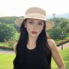 French Style Straw Hat with Large Brim Ribbon Decor Foldable Sun Protection Hat Summer Beach Travel Vacation Hat