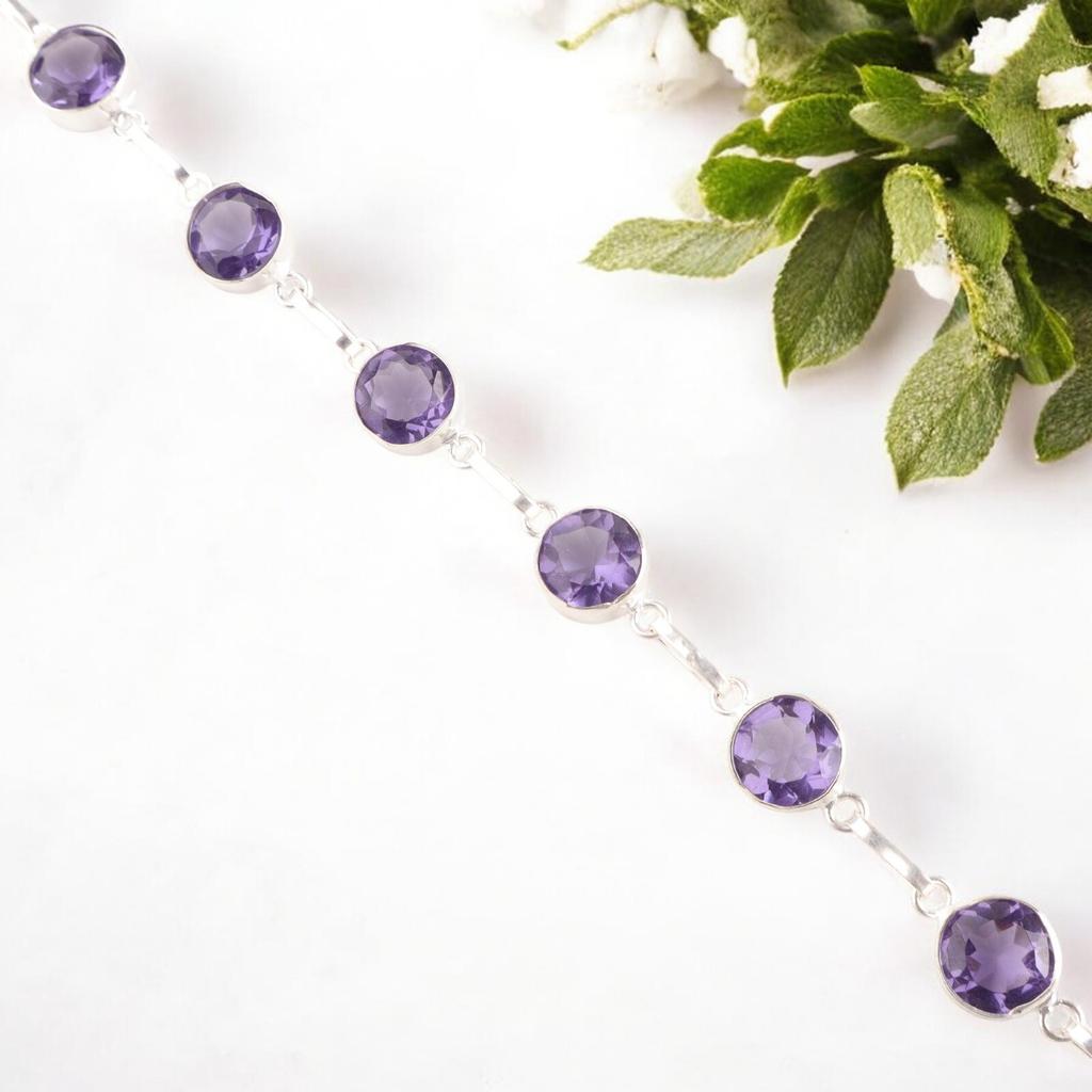 Purple Iolite Gemstone 925 Sterling Silver Jewelry Gemstone Handmade Bracelet RB-14-2