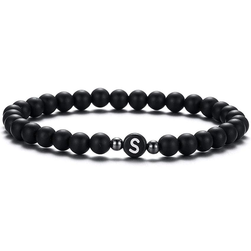 6 mm Armband aus natürlichem, mattiertem Achat für Damen und Herren, handgefertigtes Perlenarmband mit Buchstaben, modisches Design mit 26 Buchstaben, Partnerschmuck