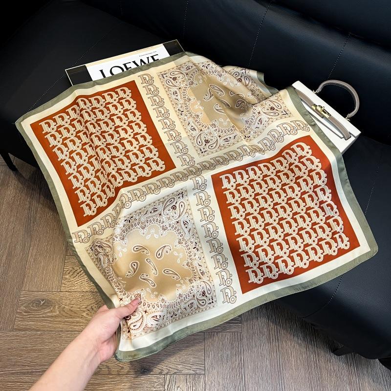 Silk scarf women's spring and autumn decoration versatile ins simple style striped square scarf streamer simulation silk fashion scarf scarf scarf