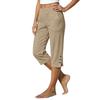 Dames Katoen Linnen Blend Cropped Broek Hoge Taille Rechte Pijp Casual Capri Broek met Zijsplitten