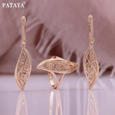 Rose Gold Skeleton Crafted Classic Fine Women's Earrings Ring Combo Set