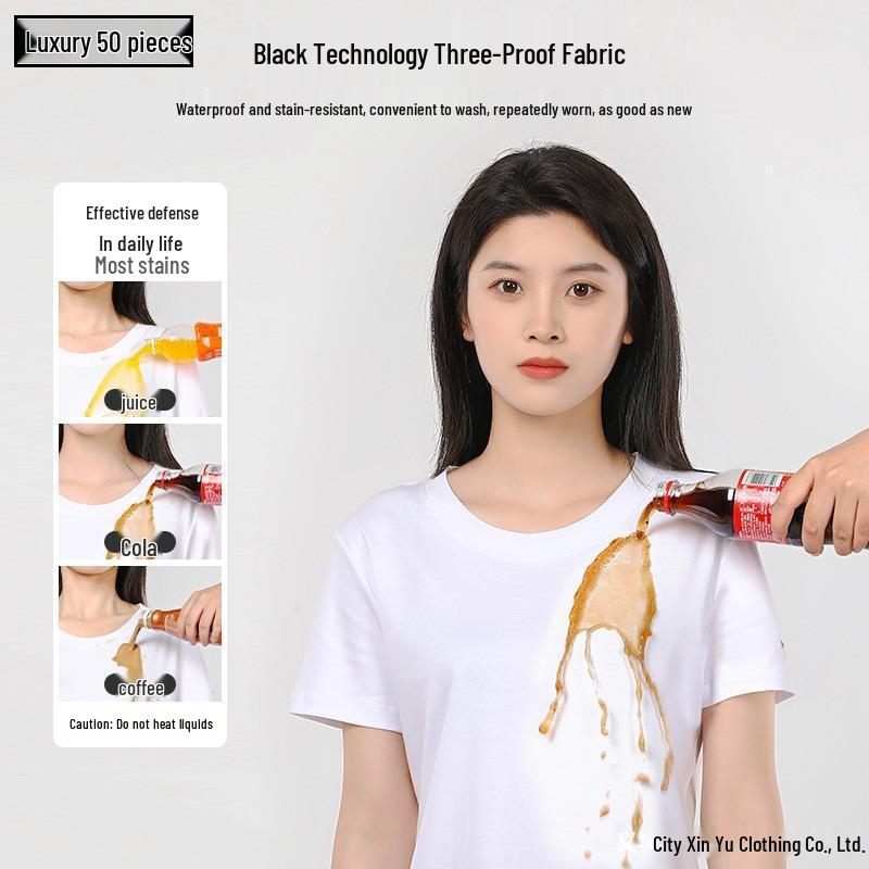 

Женская белая футболка с коротким рукавом и круглым вырезом - Хлопок длинноволокнистый класса люкс, Тройная игла, Тройная защита, Летняя коллекция Double Extra Large