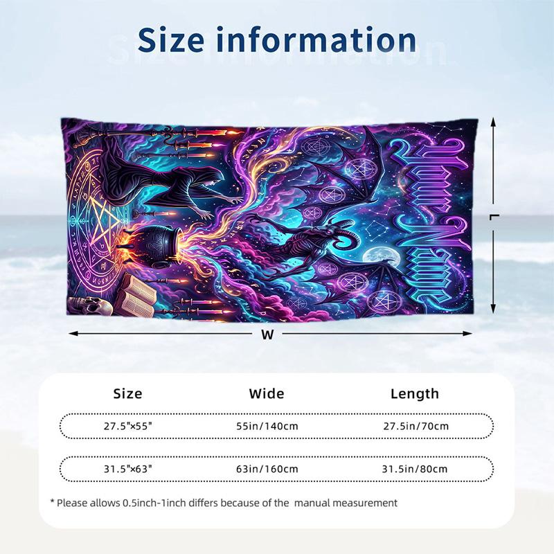 Witchcraft Theme Beach Towel Personalized Custom Name & Text Soft Quick Dry Beach Towel for Swimming Travel