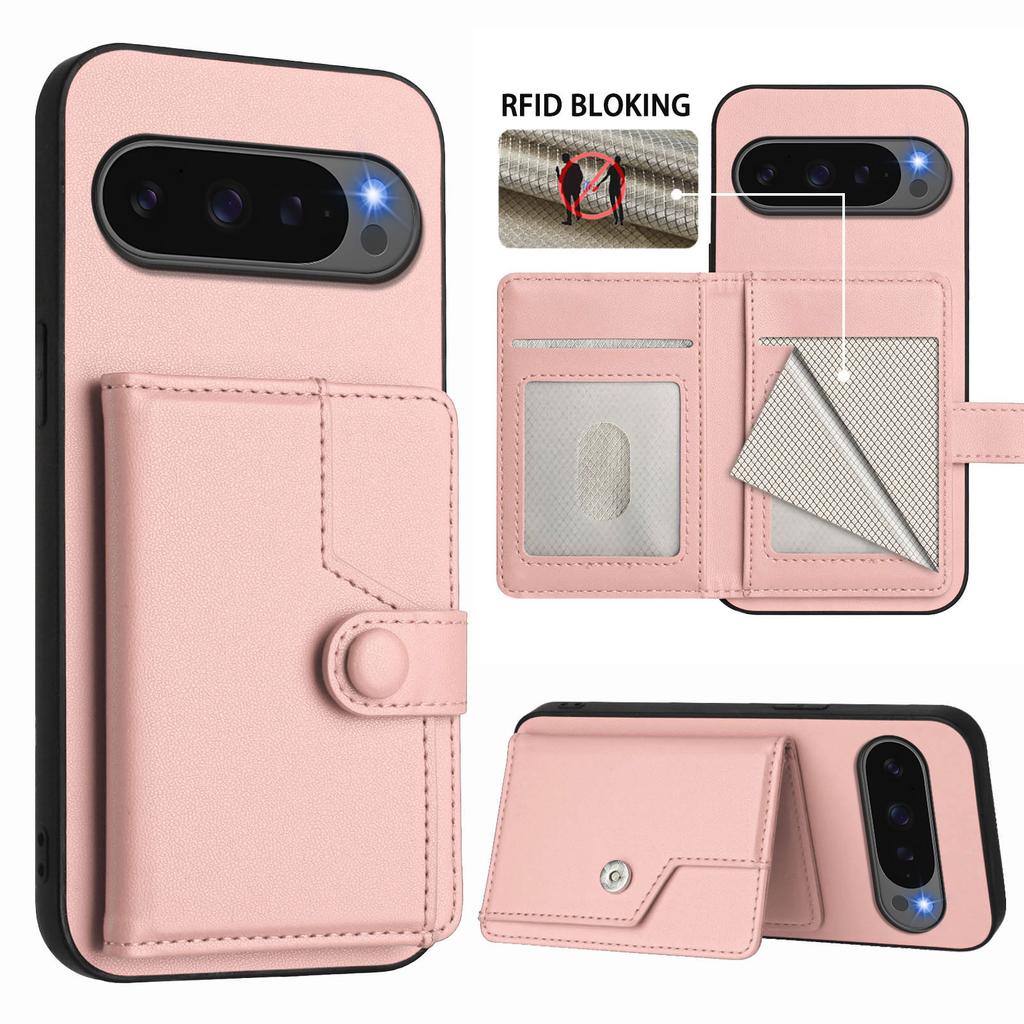 For Google Pixel 10 Pro/Google Pixel 10 Case RFID Blocking Card Holder Kickstand TPU+PU Leather Phone Back Cover