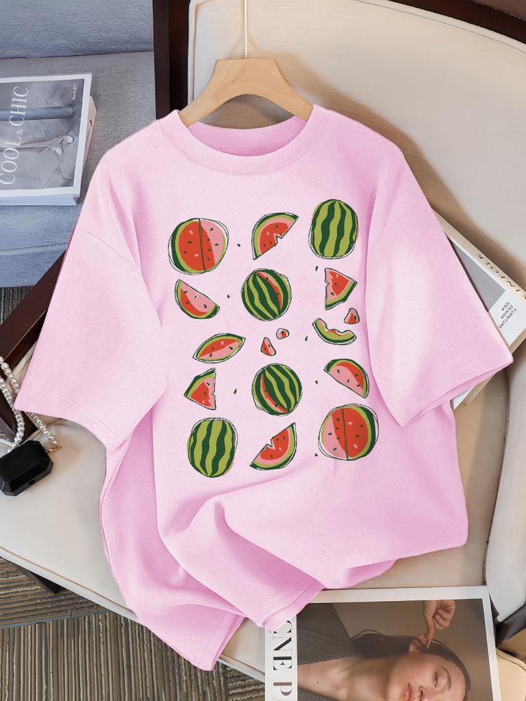 Delicious Watermelon Cut Open Print T-Shirt Women Cotton Street T Shirts O-Neck Oversize Clothes Casual Summer Short Sleeve