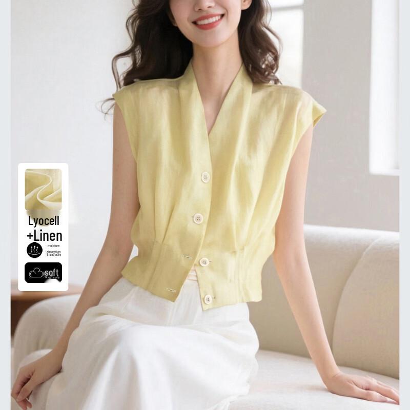 Women s V-Neck Lyocell & Ramie Sleeveless Blouse XL