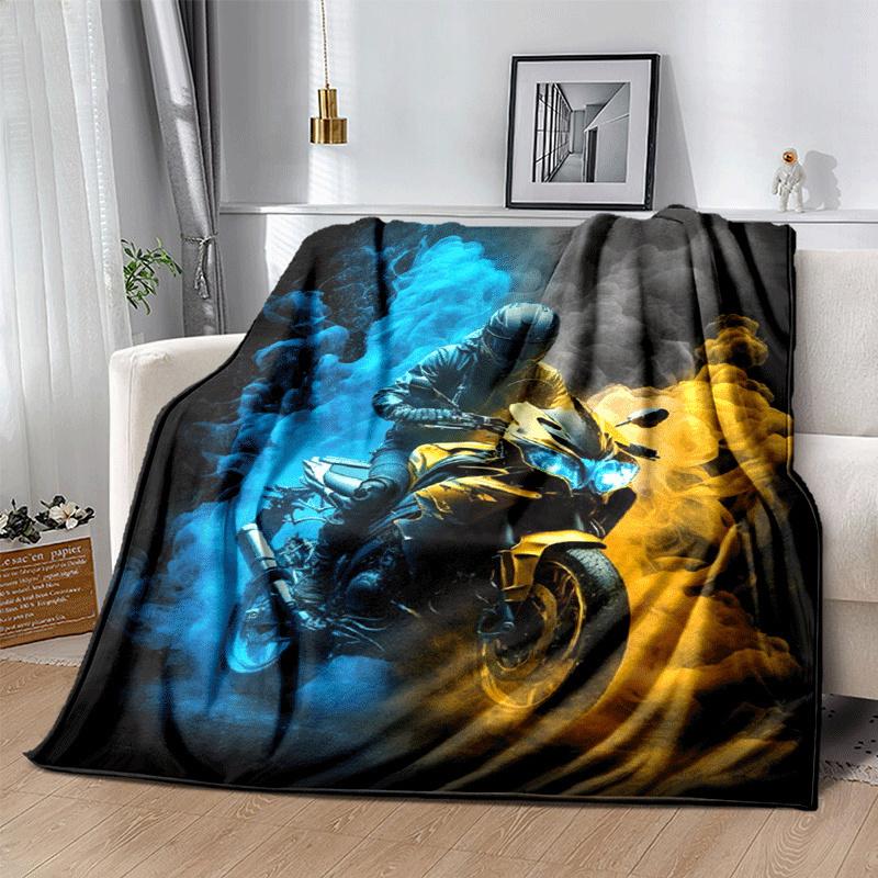 1pc Motorcycle Printing Lightweight Flannel Blanket, Comfortable and Warm Blanket, Sofa Bed and Couch Office, Suitable for Gift Blankets