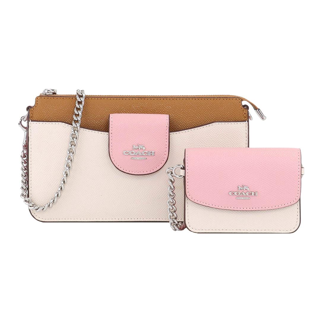 

Coach Poppy 21 Zipper Closure Crossgrain Leather Shoulder Bag Women Shoulder Bag Chalk-White Pink C3608-SVVCQ Basic Set (Bag+Dust Bag)