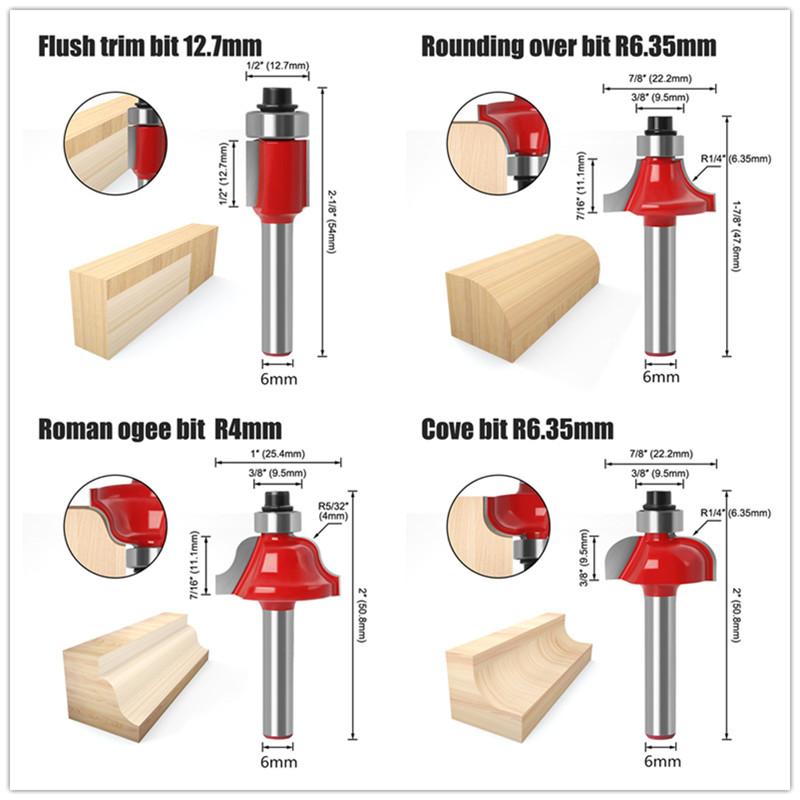 15pcs 1/4inch 8mm 6mm Router Bit Set Trimming Straight Milling Cutter for Wood Bits Tungsten Carbide Cutting Woodworking