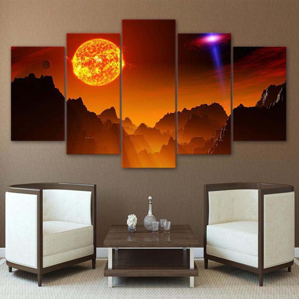 5 Pieces Wall Art Canvas Painting Sun Planet Mountains Landscape Poster Modern Living Room Home Decoration Modular Pictures