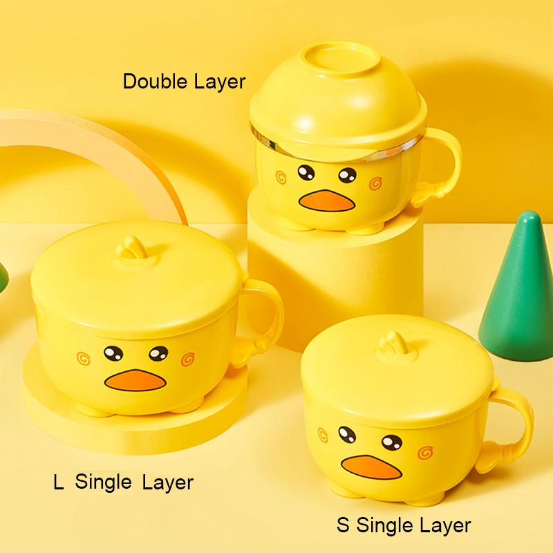 Bol Ramen Rață Drăguță 900/1200ml cu Capac Oțel Inoxidabil Kawaii Strat Dublu Bucătărie Tăiței Salată Fructe Orez Supă Veselă