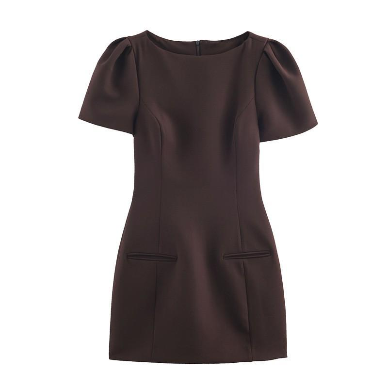 European American Style Women's Fashion Pleated Pocket Short Dress